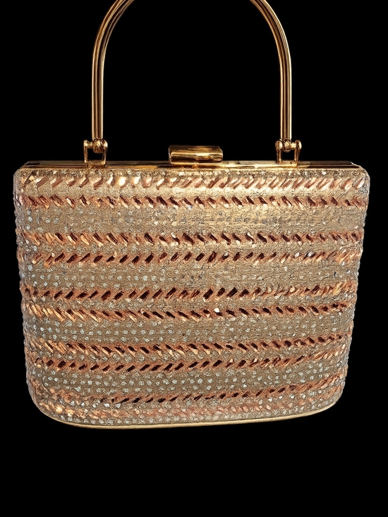 Prezzo Handbags - Prezzo Gold Beaded Evening Top-Handle Clutch